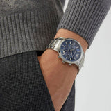Emporio Armani Renato Chronograph Blue Dial Silver Steel Strap Watch For Men - AR2448 Authentic Buy Shop Now