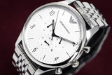 Emporio Armani Classic Chronograph Silver Dial Silver Steel Strap Watch For Men - AR1879 Authentic Buy Shop Now