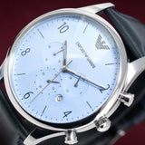 Emporio Armani Chronograph Blue Dial Blue Leather Strap Watch For Men - AR1889 Authentic Buy Shop Now