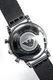 Emporio Armani Chronograph Blue Dial Gun Metallic Mesh Bracelet Watch For Men - AR1979 Authentic Buy Shop Now