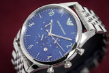 Emporio Armani Chronograph Blue Dial Silver Steel Strap Watch For Men - AR1942 Authentic Buy Shop Now
