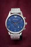 Emporio Armani Chronograph Blue Dial Silver Steel Strap Watch For Men - AR1942 Authentic Buy Shop Now