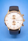 Emporio Armani Gianni Classic Chronograph White Dial Brown Leather Strap Watch For Men - AR0398 Authentic Buy Shop Now