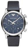 Emporio Armani Luigi Chronograph Blue Dial Black Leather Strap Watch For Men - AR1736 Authentic Buy Shop Now