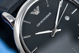 Emporio Armani Classic Quartz Blue Dial Black Leather Strap Watch For Men - AR1731 Authentic Buy Shop Now