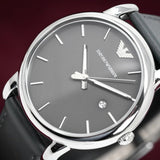 Emporio Armani Classic Quartz Grey Dial Grey Leather Strap Watch For Men - AR1730 Authentic Buy Shop Now