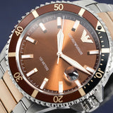 Emporio Armani Diver Quartz Brown Dial Two Tone Steel Strap Watch For Men - AR11340 Authentic Buy Shop Now