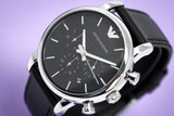 Emporio Armani Classic Chronograph Black Dial Black Leather Strap Watch For Men - AR1733 Authentic Buy Shop Now