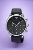 Emporio Armani Classic Chronograph Black Dial Black Leather Strap Watch For Men - AR1733 Authentic Buy Shop Now