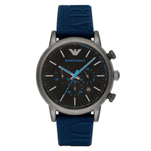 Emporio Armani Luigi Chronograph Black Dial Blue Rubber Strap Watch For Men - AR11023 Authentic Buy Shop Now