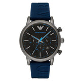 Emporio Armani Luigi Chronograph Black Dial Blue Rubber Strap Watch For Men - AR11023 Authentic Buy Shop Now