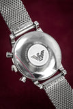 Emporio Armani Luigi Chronograph Black Dial Silver Mesh Bracelet Watch For Men - AR1811 Authentic Buy Shop Now