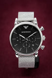 Emporio Armani Luigi Chronograph Black Dial Silver Mesh Bracelet Watch For Men - AR1811 Authentic Buy Shop Now