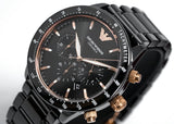 Emporio Armani Mario Ceramic Chronograph Black Dial Black Steel Strap Watch For Men - AR70002 Authentic Buy Shop Now