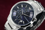 Emporio Armani Renato Chronograph Blue Dial Silver Steel Strap Watch For Men - AR11164 Authentic Buy Shop Now