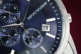 Emporio Armani Renato Chronograph Blue Dial Silver Steel Strap Watch For Men - AR11164 Authentic Buy Shop Now