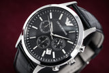 Emporio Armani Renato Chronograph Black Dial Black Leather Strap Watch For Men - AR2447 Authentic Buy Shop Now