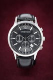 Emporio Armani Renato Chronograph Black Dial Black Leather Strap Watch For Men - AR2447 Authentic Buy Shop Now
