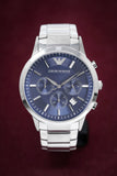 Emporio Armani Renato Chronograph Blue Dial Silver Steel Strap Watch For Men - AR2448 Authentic Buy Shop Now