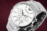 Emporio Armani Renato Chronograph Cream Dial Silver Steel Strap Watch For Men - AR2458 Authentic Buy Shop Now