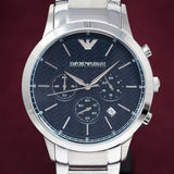 Emporio Armani Renato Chronograph Blue Dial Silver Steel Strap Watch For Men - AR2486 Authentic Buy Shop Now