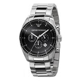 Emporio Armani Sportivo Chronograph Black Dial Silver Stainless Steel Watch For Men - AR0585 Authentic Buy Shop Now