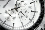 Emporio Armani Sportivo Chronograph Silver Dial Silver Steel Strap Watch For Men - AR6073 Authentic Buy Shop Now