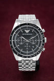 Emporio Armani Tazio Chronograph Black Dial Silver Steel Strap Watch For Men - AR5988 Authentic Buy Shop Now