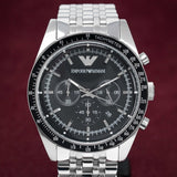Emporio Armani Tazio Chronograph Black Dial Silver Steel Strap Watch For Men - AR5988 Authentic Buy Shop Now