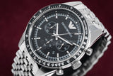 Emporio Armani Tazio Chronograph Black Dial Silver Steel Strap Watch For Men - AR5988 Authentic Buy Shop Now