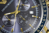 Emporio Armani Tazio Chronograph Blue Dial Gold & Silver Stainless Steel Strap Watch For Men - AR8030 Authentic Buy Shop Now