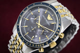 Emporio Armani Tazio Chronograph Blue Dial Gold & Silver Stainless Steel Strap Watch For Men - AR8030 Authentic Buy Shop Now