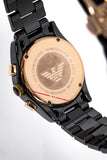 Emporio Armani Valente Ceramica Chronograph Black Dial Black Steel Strap Watch For Men - AR1410 Authentic Buy Shop Now