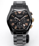 Emporio Armani Valente Ceramica Chronograph Black Dial Black Steel Strap Watch For Men - AR1410 Authentic Buy Shop Now