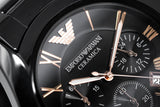 Emporio Armani Valente Ceramica Chronograph Black Dial Black Steel Strap Watch For Men - AR1410 Authentic Buy Shop Now
