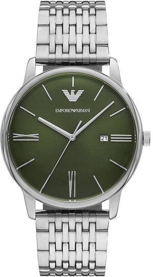 Emporio Armani Minimalist Green Dial Silver Steel Strap Watch for Men - AR11644 Authentic Buy Shop Now