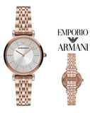 Emporio Armani Gianni T-Bar Crystals Silver Dial Rose Gold Steel Strap Watch For Women - AR11446 Authentic Buy Shop Now