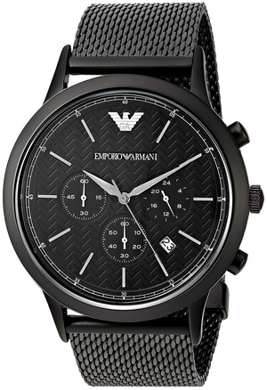Emporio Armani Renato Chronograph Black Dial Black Mesh Bracelet Watch For Men - AR2498 Authentic Buy Shop Now