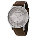 Emporio Armani Renato Quartz Silver Dial Brown Leather Strap Watch For Men - AR11185 Authentic Buy Shop Now
