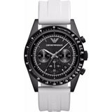 Emporio Armani Sportivo Chronograph Black Dial White Rubber Strap Watch For Men - AR6112 Authentic Buy Shop Now