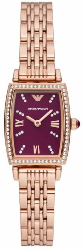 Emporio Armani Two Hand Diamonds Burgundy Dial Rose Gold Steel Strap Watch For Women - AR11488 Authentic Buy Shop Now
