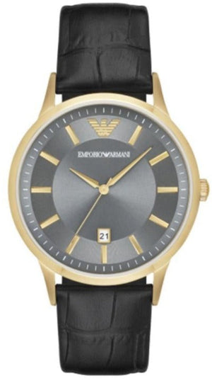 Emporio Armani Renato Quartz Grey Dial Black Leather Strap Watch For Men - AR11049 Authentic Buy Shop Now