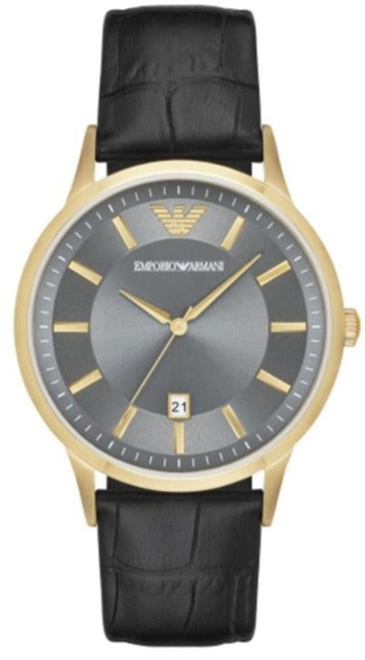 Emporio Armani Renato Quartz Grey Dial Black Leather Strap Watch For Men - AR11049 Authentic Buy Shop Now