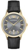 Emporio Armani Renato Quartz Grey Dial Black Leather Strap Watch For Men - AR11049 Authentic Buy Shop Now