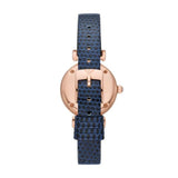 Emporio Armani Gianni T-Bar Analog Mother of Pearl Dial Blue Leather Strap Watch For Women - AR11468 Authentic Buy Shop Now