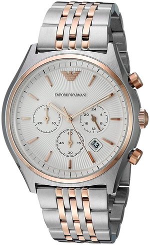 Emporio Armani Zeta Chronograph Quartz White Dial Two Tone Steel Strap Watch For Men - AR1998 Authentic Buy Shop Now