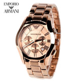Emporio Armani Valente Chronograph Rose Gold Dial Rose Gold Steel Strap Watch For Men - AR0365 Authentic Buy Shop Now