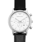 Emporio Armani Classic Quartz Chronograph White Dial Black Leather Strap Watch For Men - AR1807 Authentic Buy Shop Now