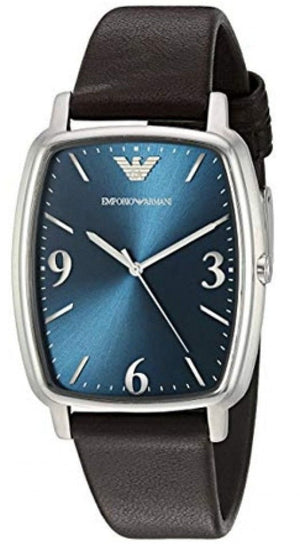 Emporio Armani Retro Quartz Blue Dial Black Leather Strap Watch For Men - AR2491 Authentic Buy Shop Now