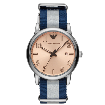Emporio Armani Luigi Analog Beige Dial Two Tone NATO Strap Watch For Men - AR11212 Authentic Buy Shop Now
